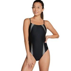 NWT Speedo 8/34 Solid Splice Flip Back One Piece Swimsuit 110478